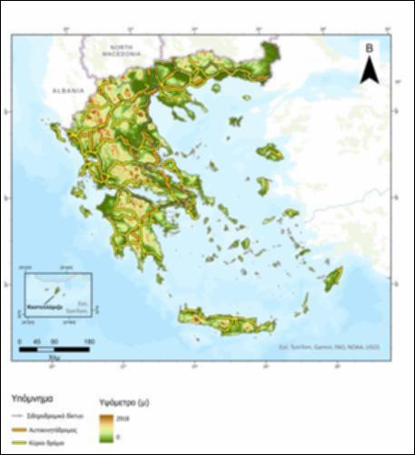 Χάρτης αναγλύφου της Ελλάδας με οδικό δίκτυο_icon
