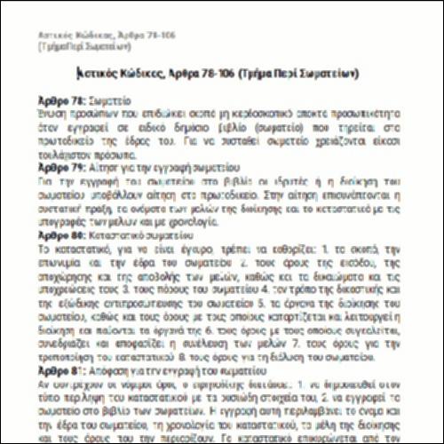 Αστικός Κώδικας, Άρθρα 78-106 (Τμήμα Περί Σωματείων)_icon
